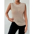 thumbnail image 2 of Womens Summer Knit Sweater Tank Tops Round Neck Crochet Hollow Out Sleeveless Casual Crop Shirt Khaki S, 2 of 8