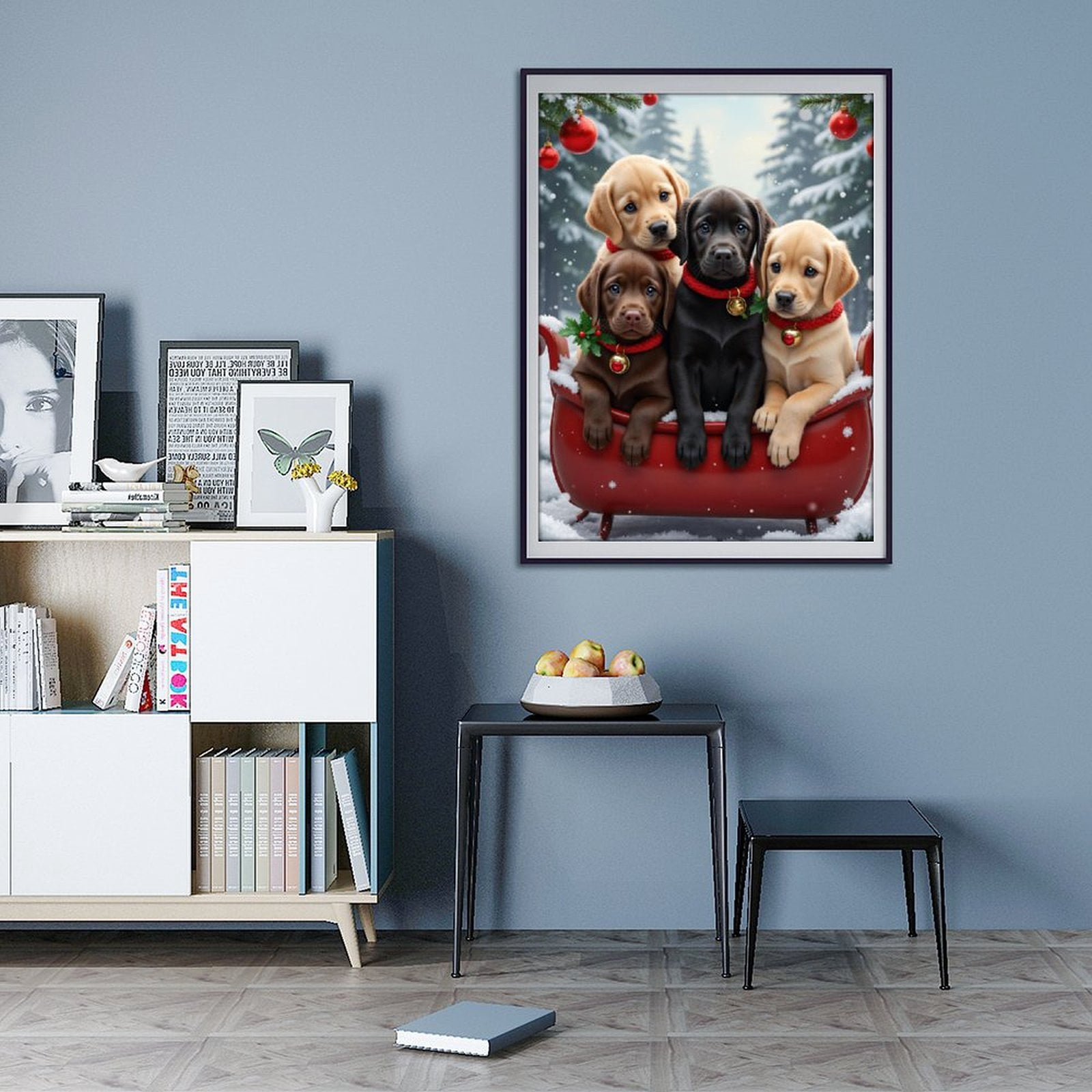 Diamond Art Kit for Adults, Puppy Christmas Snow Scene Tub Diamond Painting for Adults Beginners, 5D DIY Diamond Art Painting Kits, Colorful Diamond Painting Craft for Home Decor 12x16