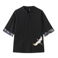 thumbnail image 1 of Camisas De Vestir Para Hombre Manga Corta Camisa de manga corta de algodón con cuello Vintage para hombre, ropa Tang, hebilla de placa, camisetas transpirables informales Hanfu para (Black, 4XL), 1 of 3