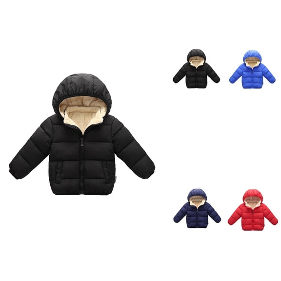 Kids Toddler Boys Girls Winter Hooded Puffer Jacket, Warm Snow Coat, Solid Color, Various Sizes