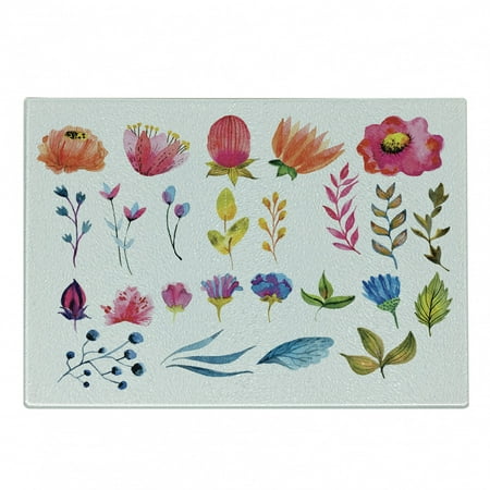 

Watercolor Cutting Board Various Types of Gardening Plants Flowers Spring Nature Soft Blossoms Decorative Tempered Glass Cutting and Serving Board Small Size Multicolor by Ambesonne