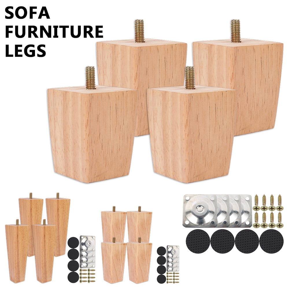 4" Tapered Wood Furniture Leg Foot For Sofas Loveseats Chairs Dressers set of 4 