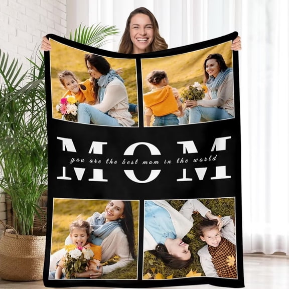 AISENIN Custom Mother's Day Blanket Customized Pictures Blanket for Mother Personalized Throw Blanket with Mother's Photos Christmas Gift