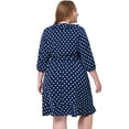thumbnail image 4 of Vestido de talgrande pamujer, lunares, casual, cuello en V, man3/4, vestido midi ajustado y acampanado Azul marino 3XL, 4 of 5