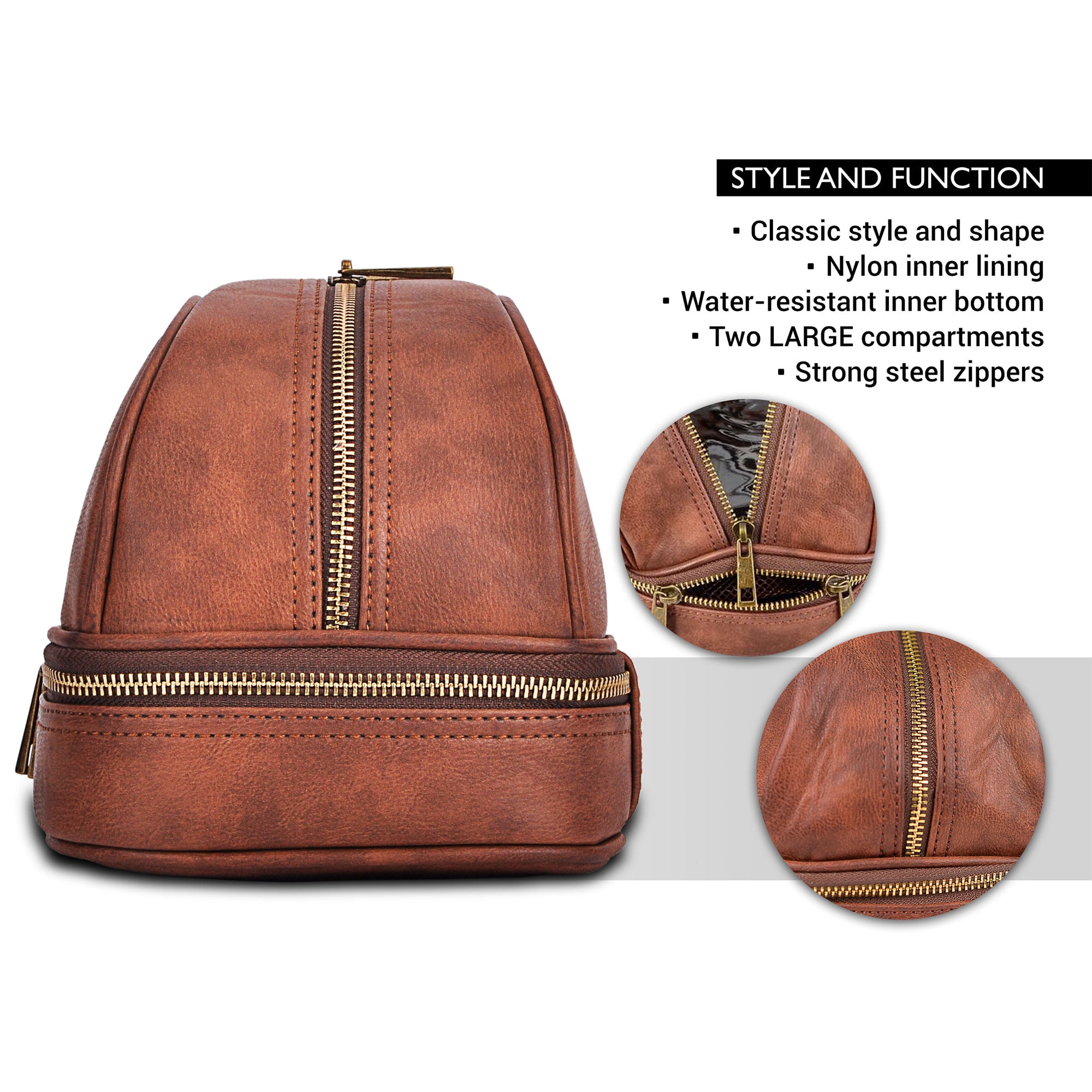 Vetell Classic Leather Travel Toiletry Bag and Dopp Kit with 2 Compartments