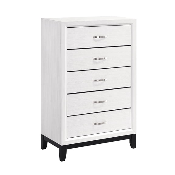 Benjara Ameya Tall Dresser Chest, 5 Drawers w Chrome Handles, White and Black