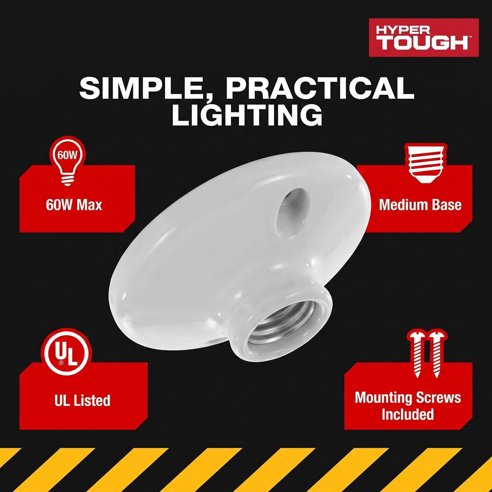 (2 pack) Hyper Tough Porcelain Light Bulb Socket, Medium Base, 60W Max, White