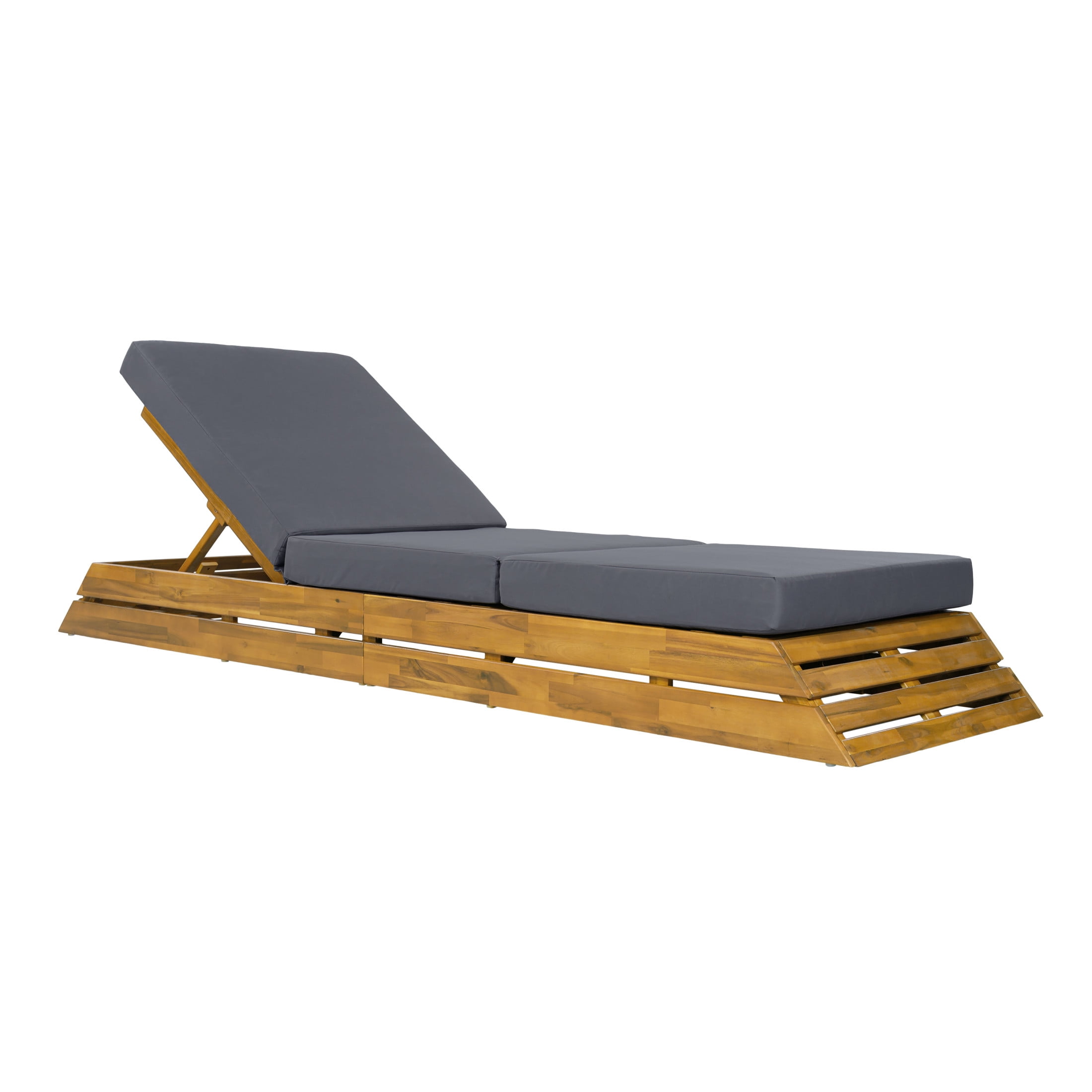 Christopher Knight Home 88.39" Outdoor Chaise Lounge Set with 3-Fold Water-Resistant Cushion, Teak + Dark Gray