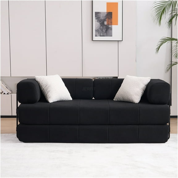 JERFIT 3-Seater Convertible Sofa Bed with Mattress, 78.5" Foldable Futon Couch Sleeper for Living Room, Office & Apartment, Black Corduroy