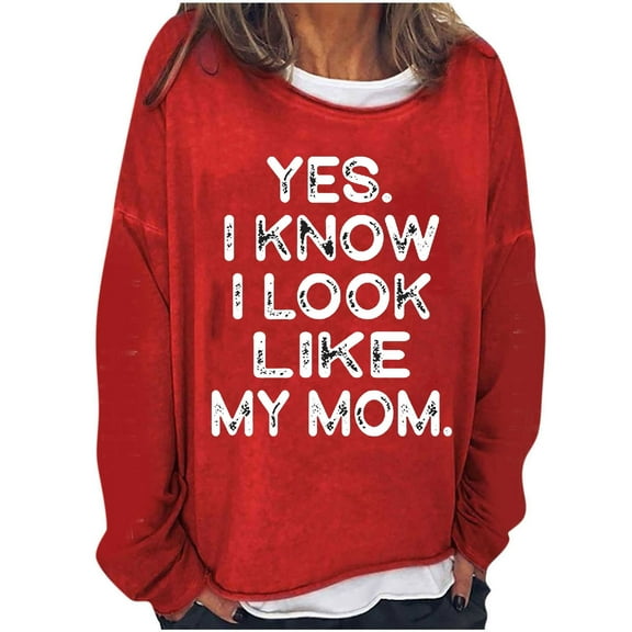 Women's Sweatshirts Lightweight Crewneck Letter Graphic Print Oversize Casual Long Sleeve Tops Spring Pullover(Red,XL)
