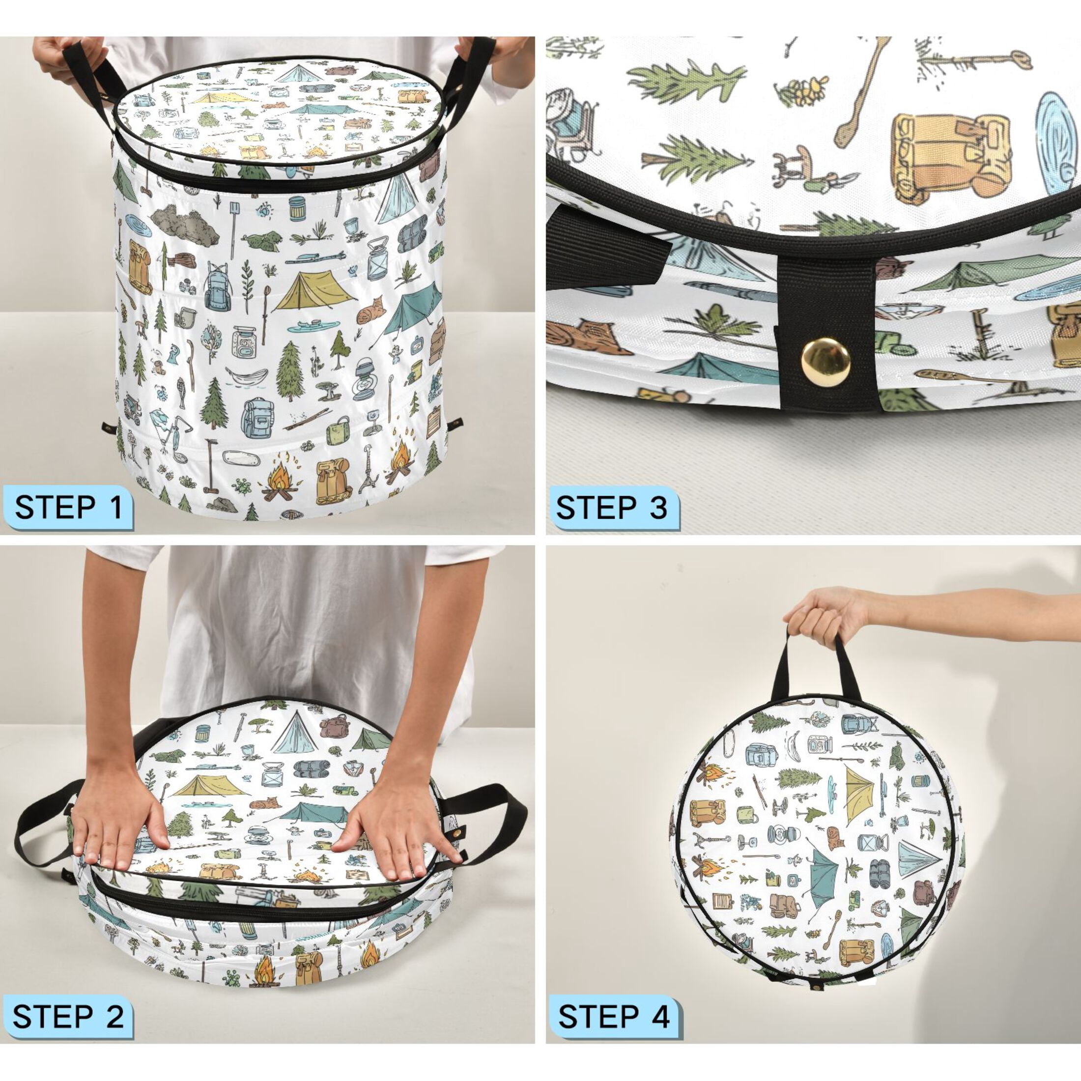 50L Extra Large Popup Hamper Collapsible Laundry Basket With Zippered Lid 15.7x18.5in Camping Elements
