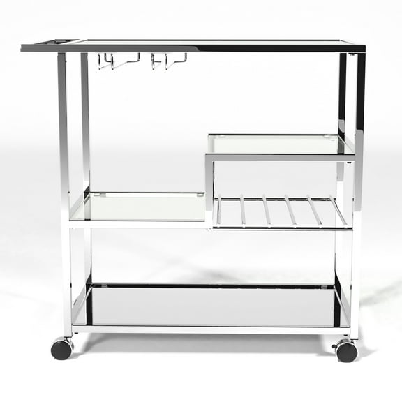 Furniture of America Kendra Contemporary Multi-Storage Serving Cart, Chrome