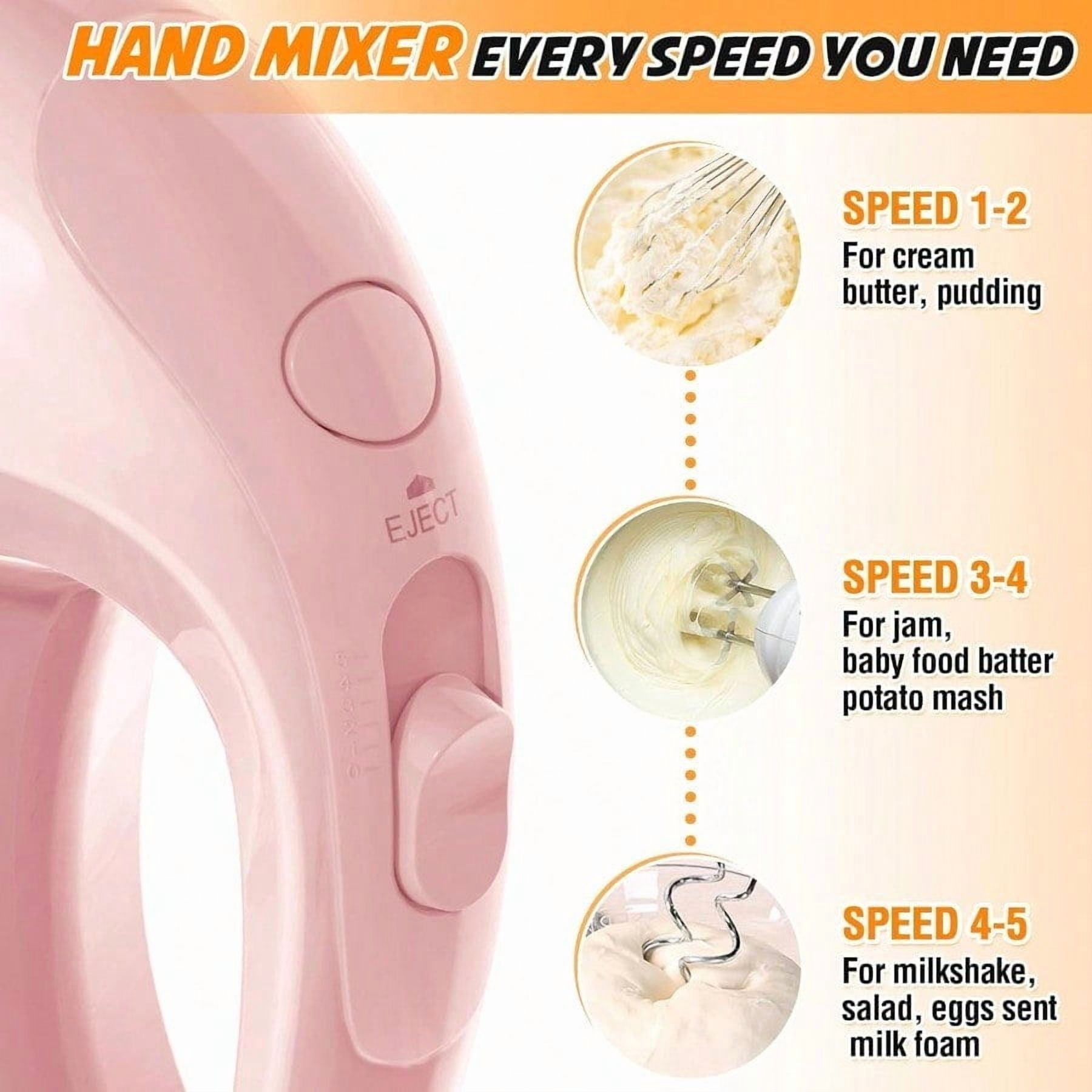 Handmixer Electric Handheld 5 Speed Portable Kitchen Mixer Electric with 5 Stainless Steel Accessories Whisk Food Beater for Whipping Mixing Cookies