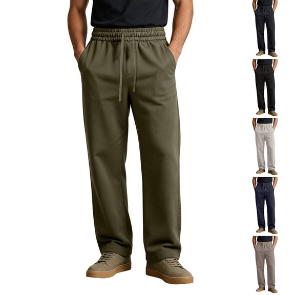 Cotton Casual Sweatpants for Men Plus Size Straight Leg Open Bottom Athletic Pants with Pockets Trendy Elastic Waist Joggers Workout