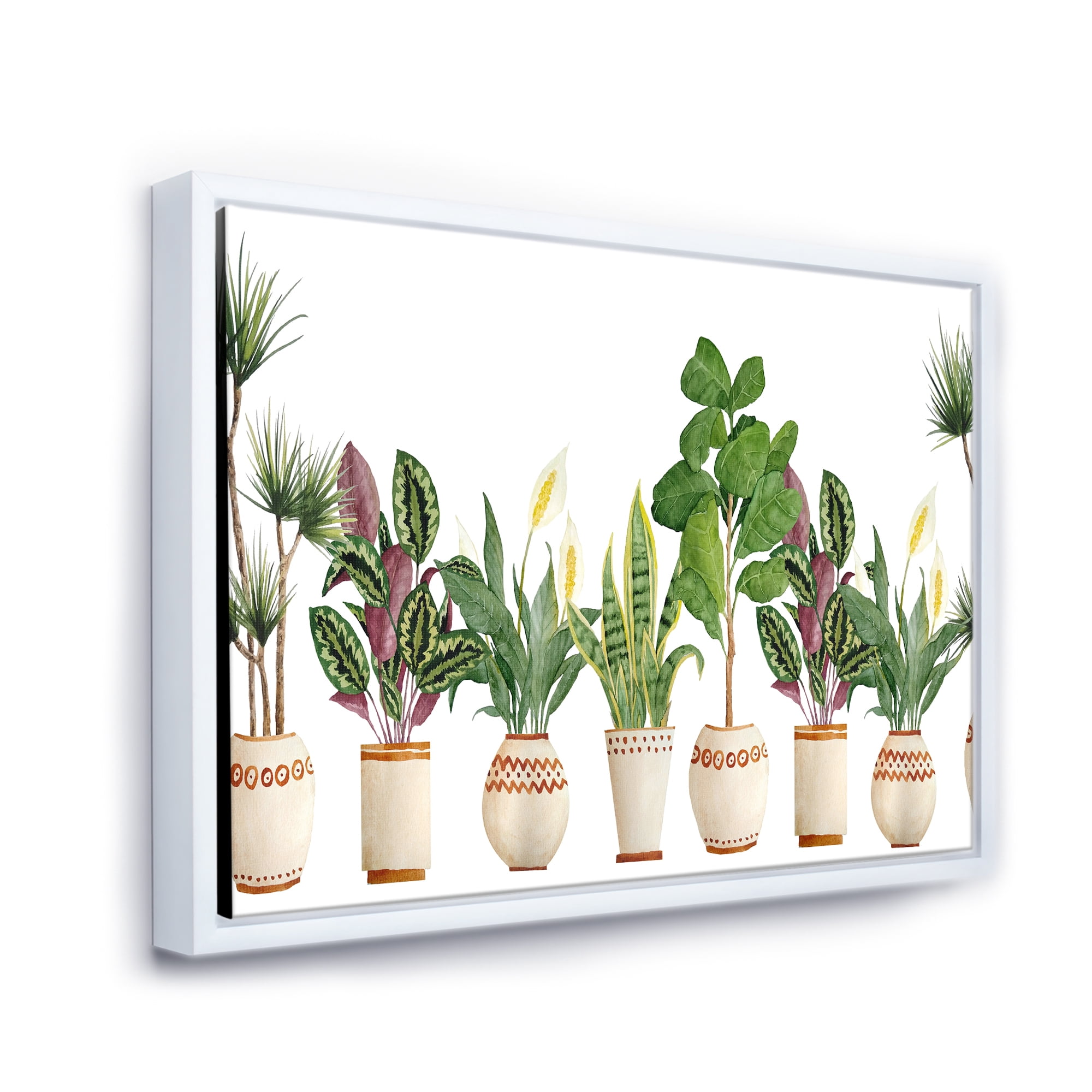 Designart 'Trio of Houseplants Sanseviera Snake Plants On White' Farmhouse Framed Canvas Wall Art Print