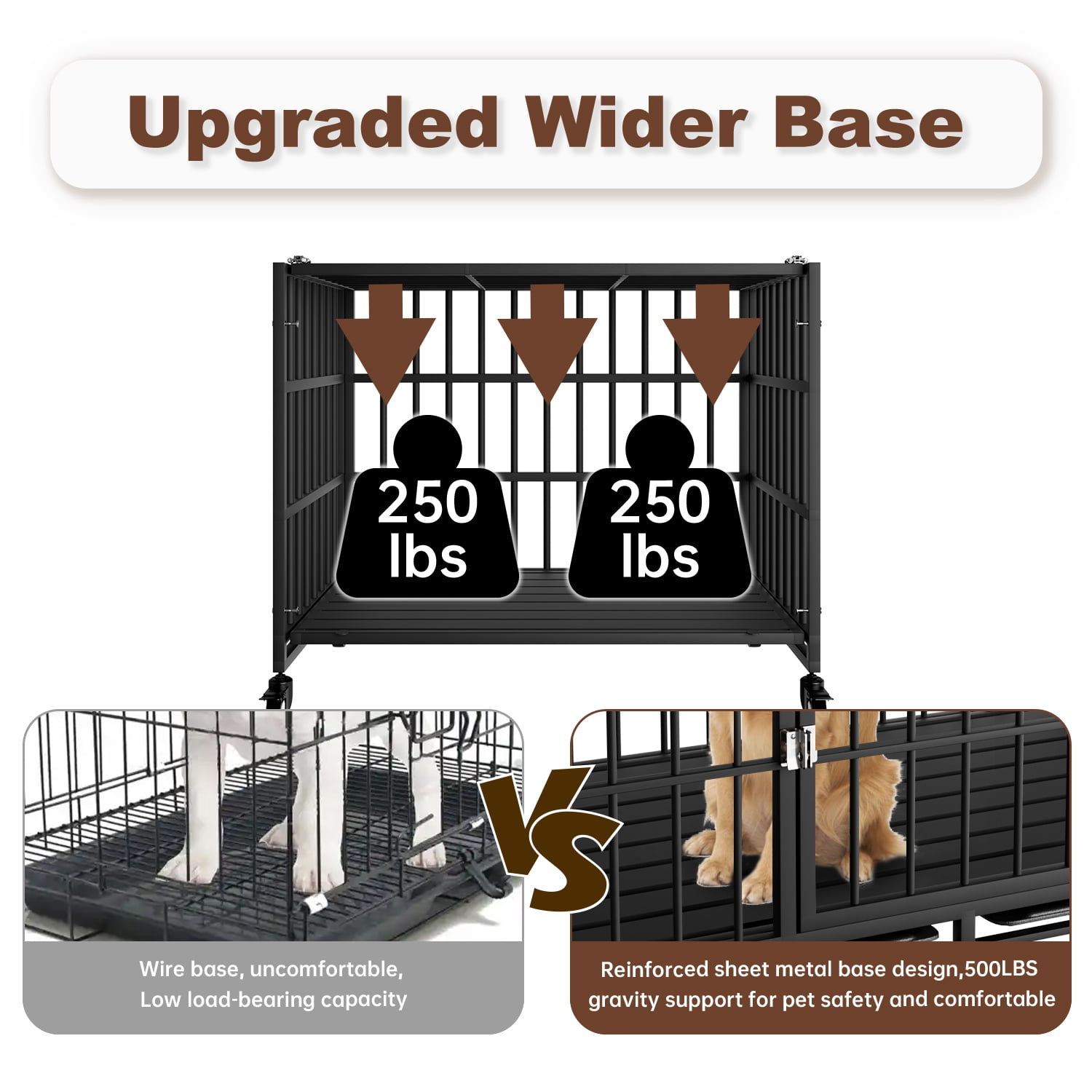 48 Inch Heavy Duty Dog Crate with Wheels，Indestructible Escape-Proof Dog Cage for Large Dogs, Extra Large XL XXL Indestructible Dog Crate with Removable Tray.
