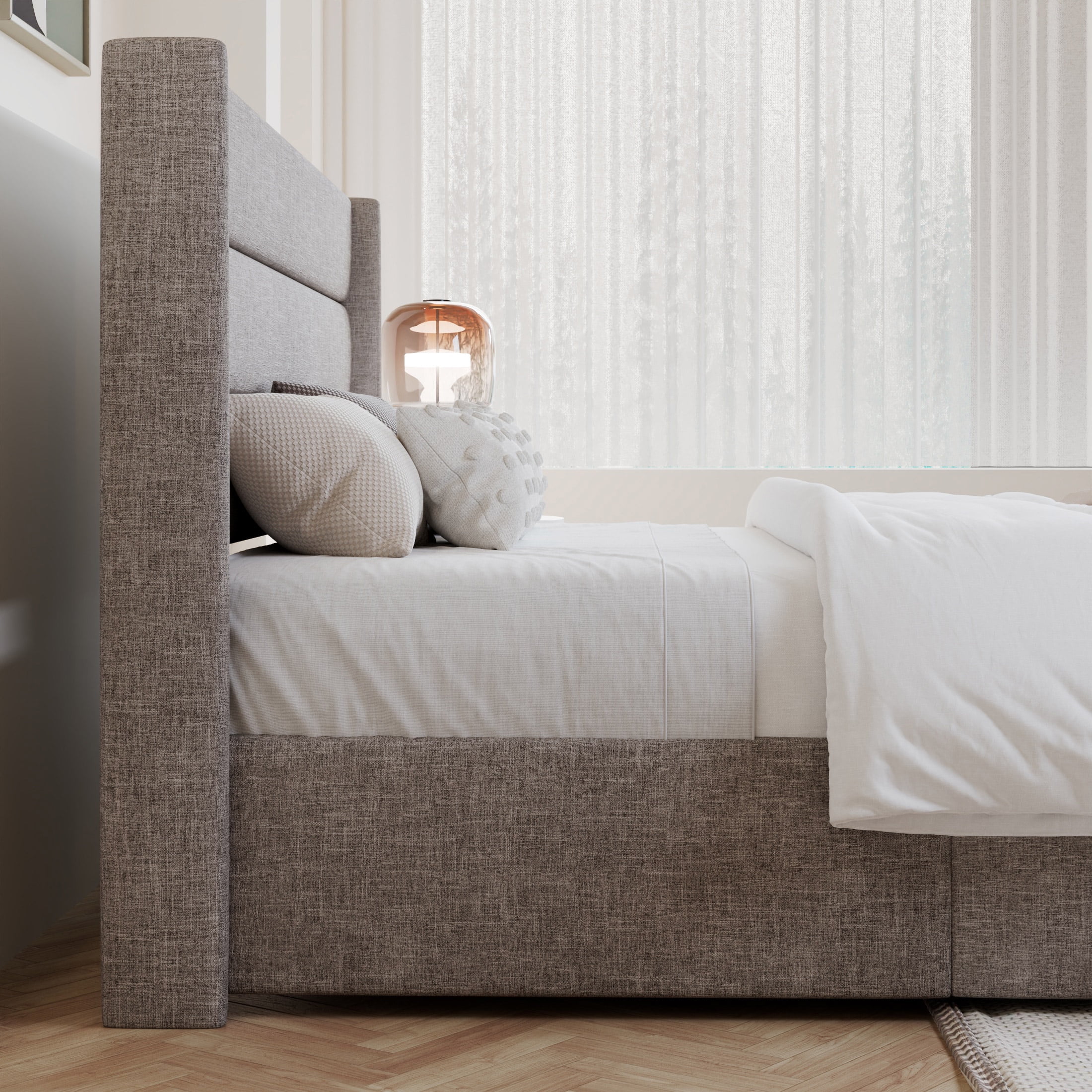 Amolife Full Size Upholstered Lift up Storage Platform Bed Frame with Fabric Panel Wingback Headboard, Beige