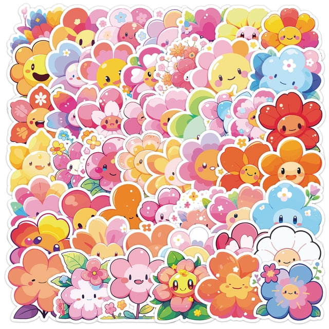 Pegatinas Kawaii Flower, 50 unidades, de vinilo impermeable para decoración