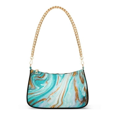 Beautiful Juicy Turquoise Marble Womens Chain Shoulder Bag Tote Handbag Clutch Hobo Purse with Zipper for Travel Casual