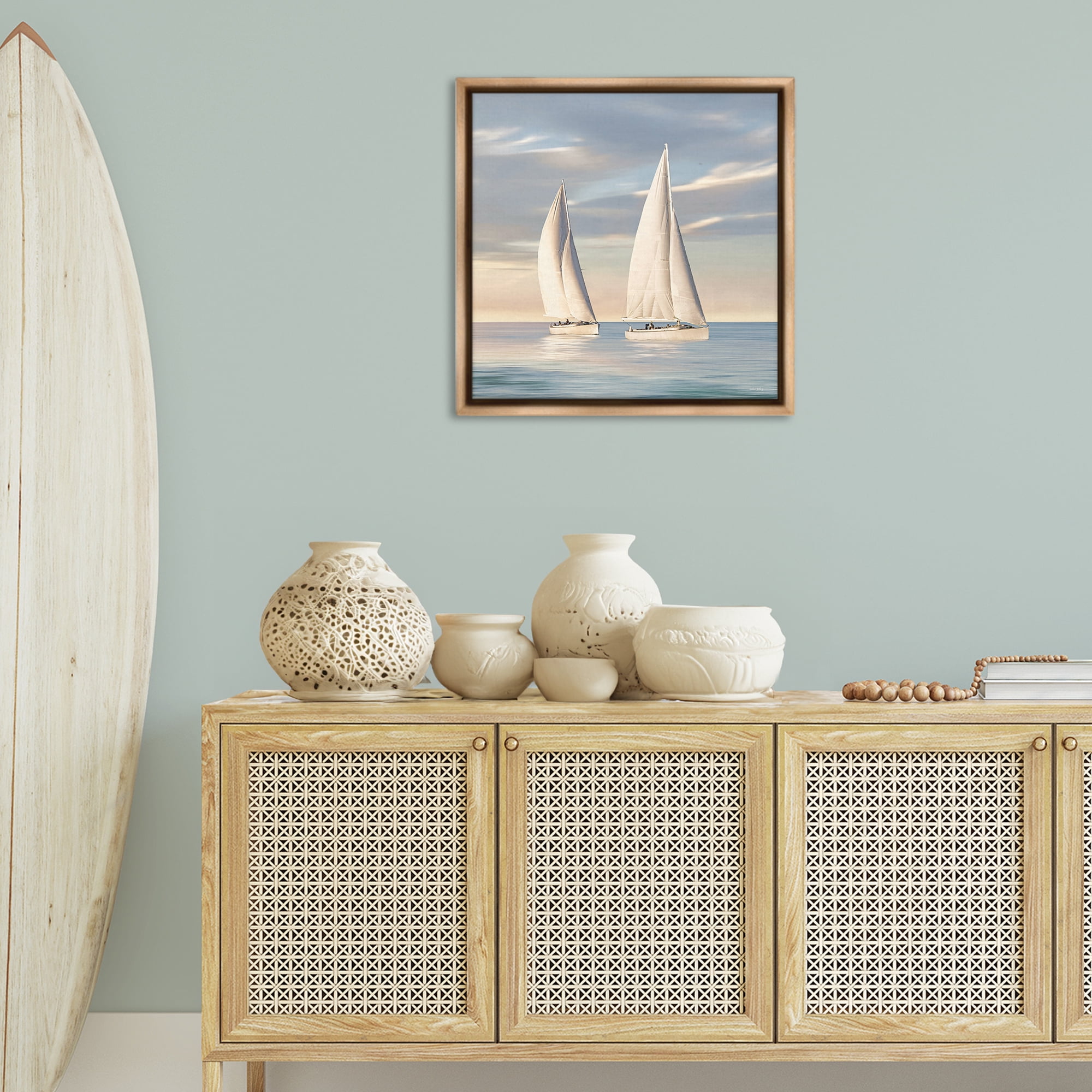 Stupell Industries Two Mighty Sailboats Transportation Painting Brown Floater Framed Canvas Art Print Wall Art, 25 x 25