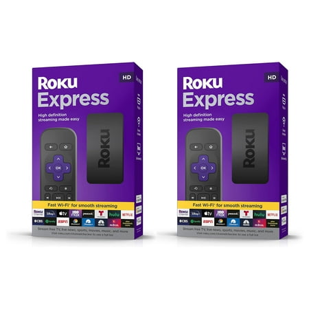 2 Pack Roku Express HD Roku Streaming Device with Remote and HDMI Cable Included
