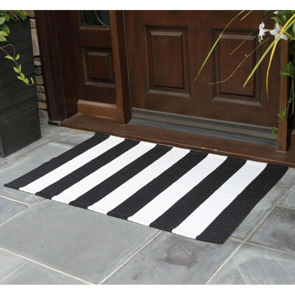 NANTA Cotton Black and White Striped Rug Machine Washable Indoor