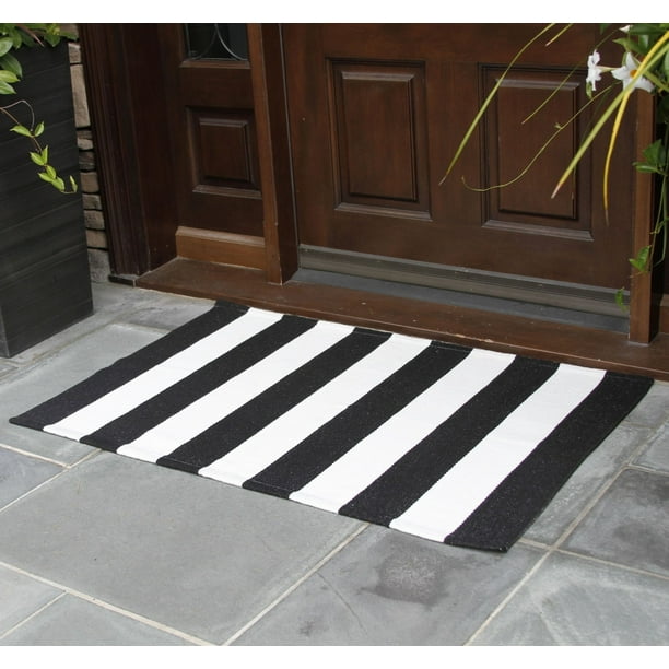 Nanta Cotton Black And White Striped, Indoor Outdoor Black And White Striped Rug