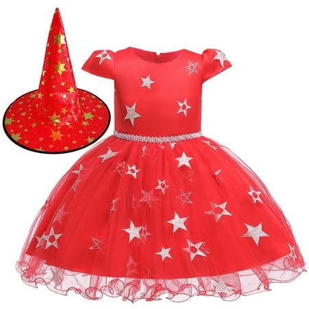 

Girls Witch Costume Dress with Hat Halloween Fairy Princess Tutu Dress Set