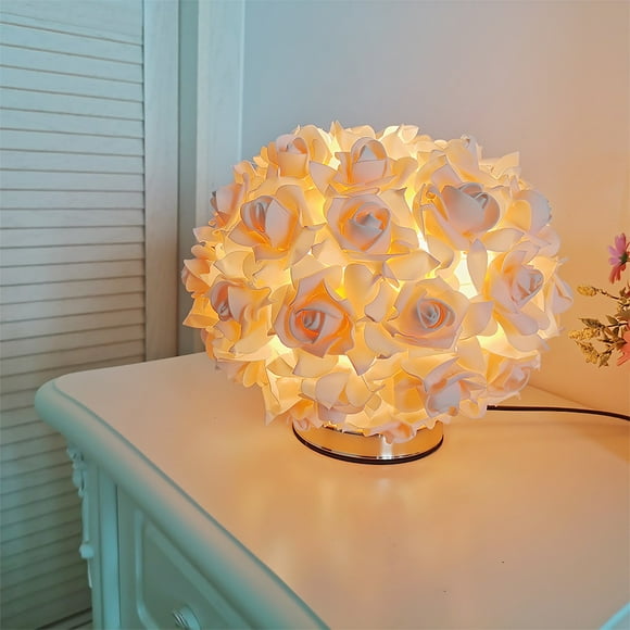 Rose Table Lamp Metal | Romantic Bedroom Nightstand Light | Red Pink Beige | 10.24" Decorative Accent | Wedding Party Home Decor | Soft Warm Lighting Gift