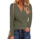 thumbnail image 1 of Blusa De Manga Larga Blusa Casual Ajustada Mujer Cuello En V Túnica Tops Manga Larga Botón Frontal Casual Slim Fit Blusa Acanalada Para El Trabajo Fiesta Al Aire Libre Verde S ANGGREK Verde S, 1 of 6