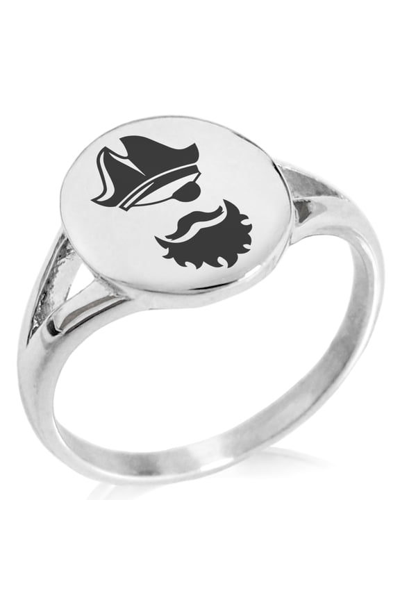 Stainless Steel Legendary Blackbeard Pirate Minimalist Oval Top Polished Statement Signet Ring
