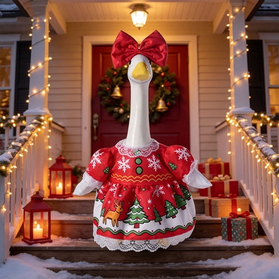 Miwamany 23 Inch Christmas Porch Goose Clothing Set, Polyester Holiday Costume, Creative Yard Sculpture Decor for Lawn Garden Outdoor Decoration