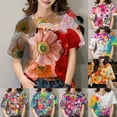 thumbnail image 4 of 3D Print O-Neck Flower T-Shirts Fashion Short Sleeves Tops Loose Women T-Shirt, 4 of 8