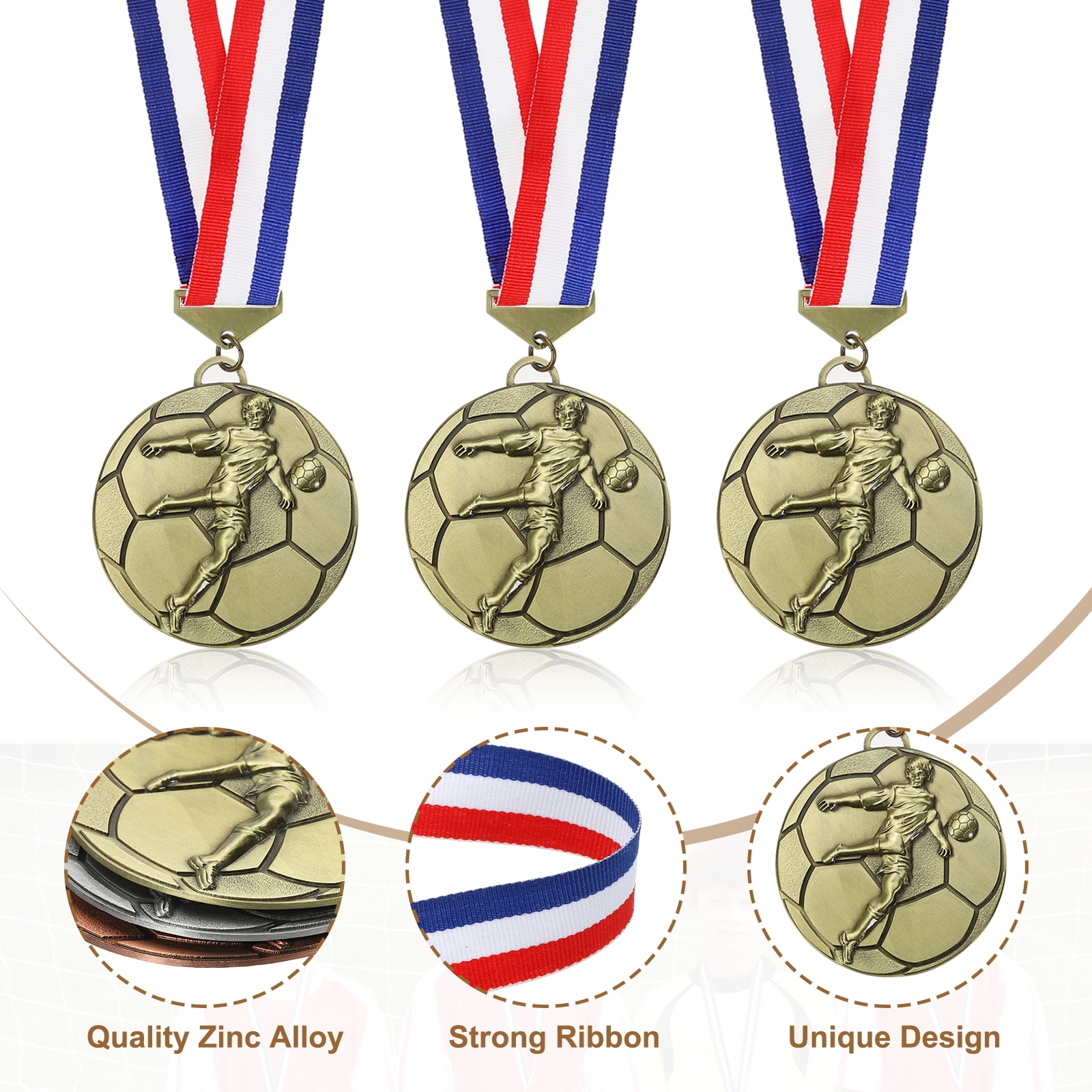 Uxcell Football Events Award Medals with Ribbons, Winner Medals Prizes for Competitions Sports Party Gold