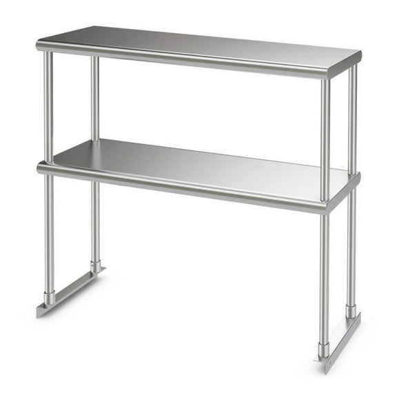 Stainless Steel Kitchen Overshelf, 36x12 Inch - Adjustable 2-Tier Shelf - Heavy Duty 400  lbs Capacity - Restaurant, Laundry, Utility Storage sliver