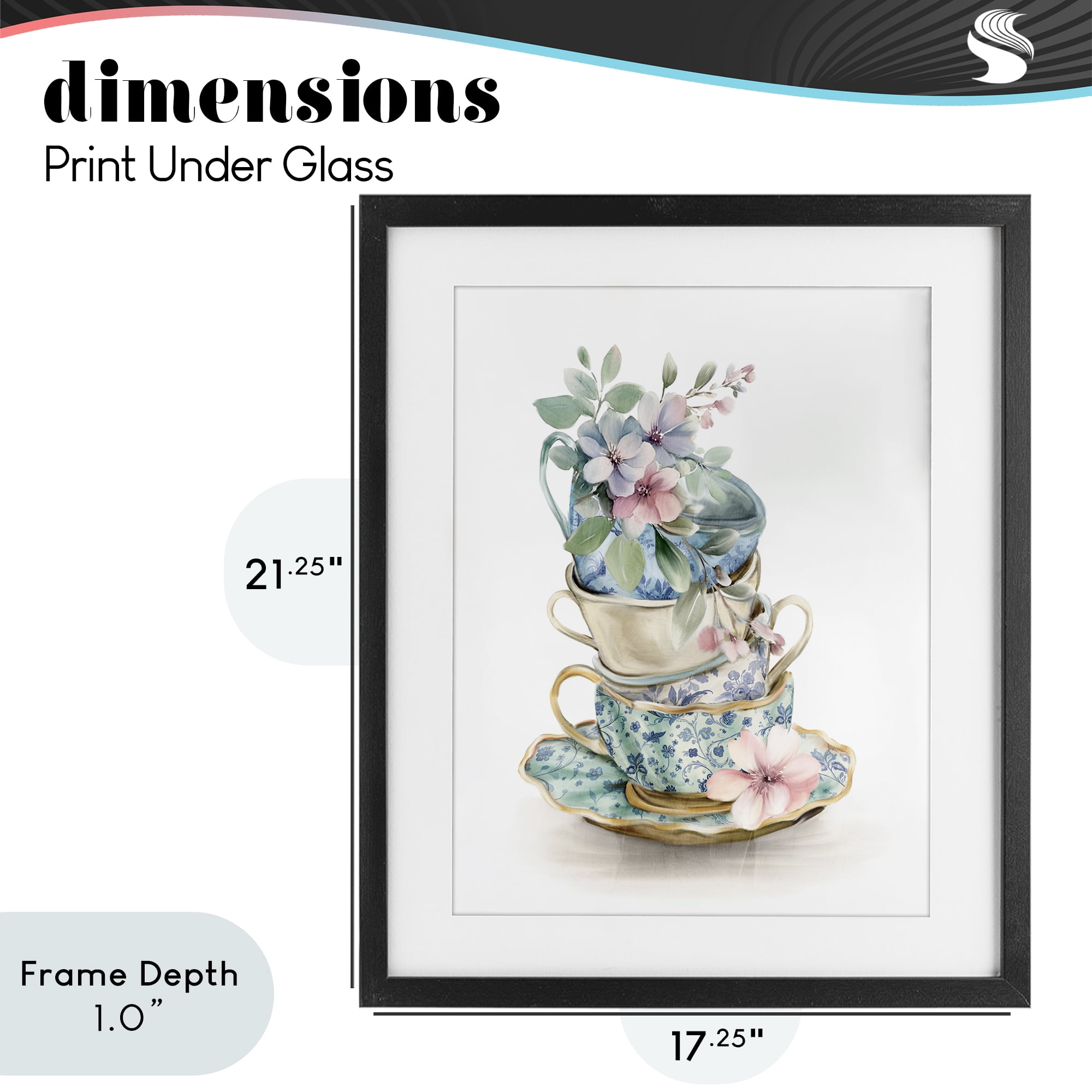 Stupell Industries Floral Teacup Chinoiserie Black Framed Print Under Glass, design by Kim Allen