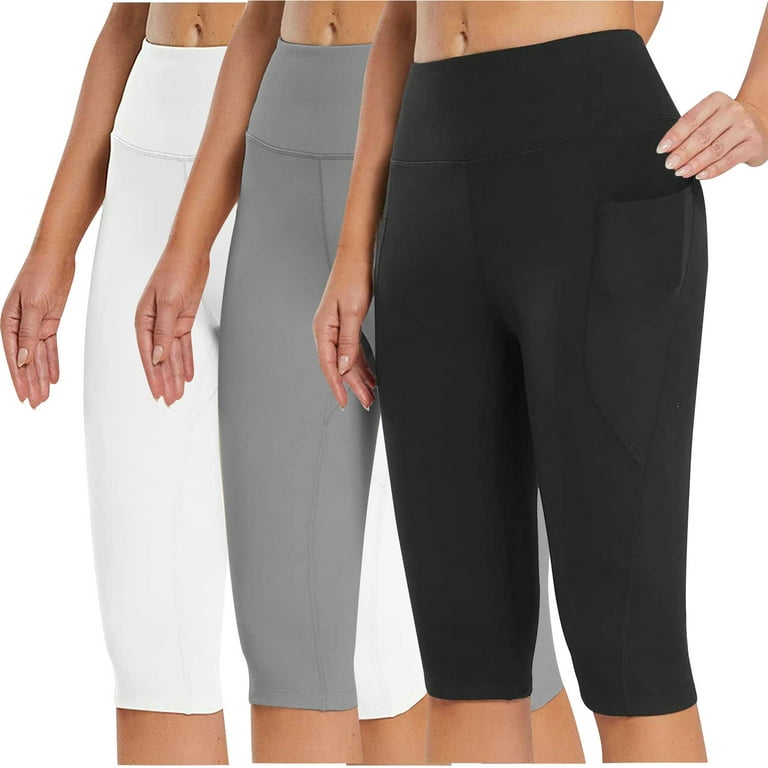 3 Pack Capri Leggings for Women with Slant Pockets - Solid Color High  Waisted Capris Yoga Pants for Workout