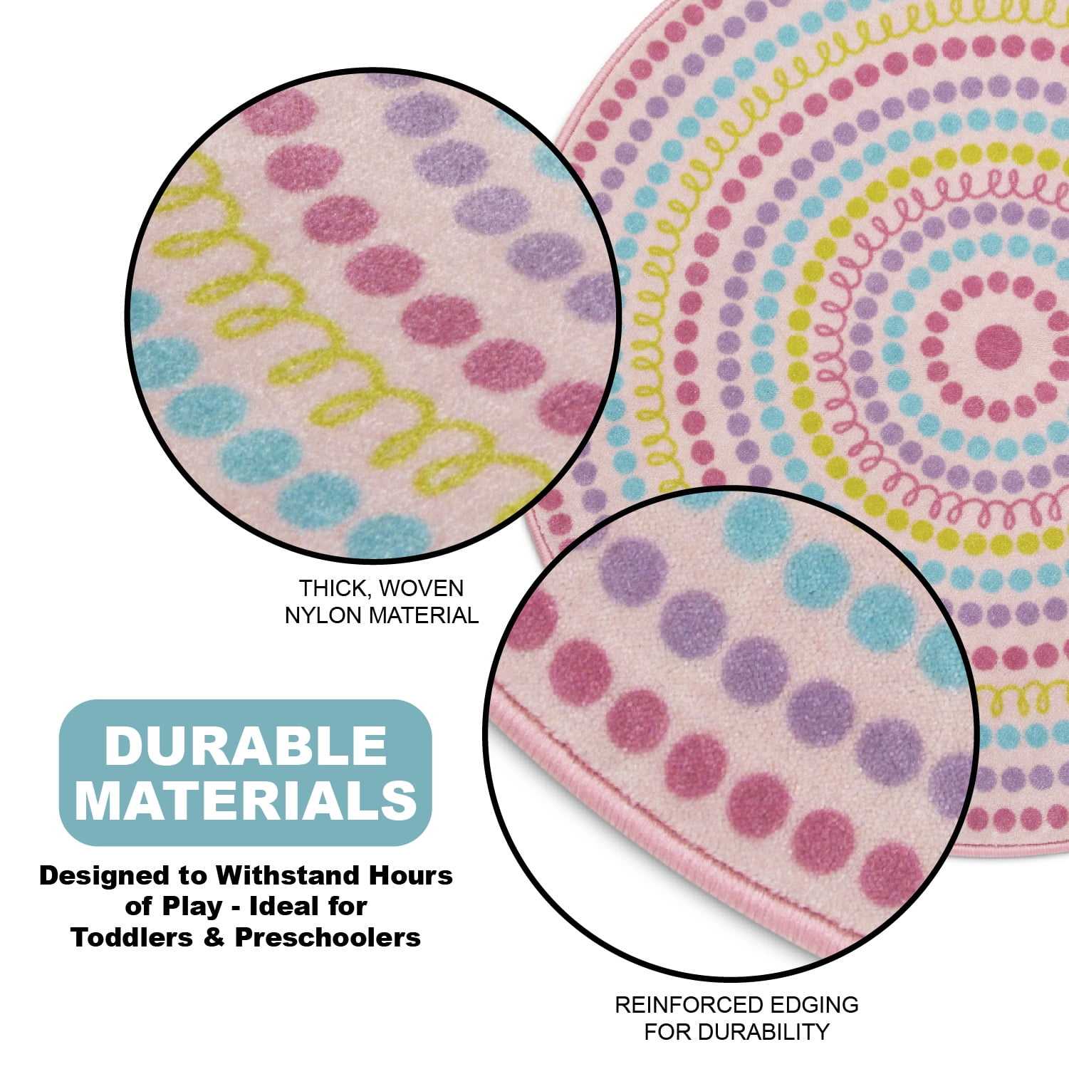 Delta Children Kids Rainbow Dot Round Area Rug, 39-Inch, Pink