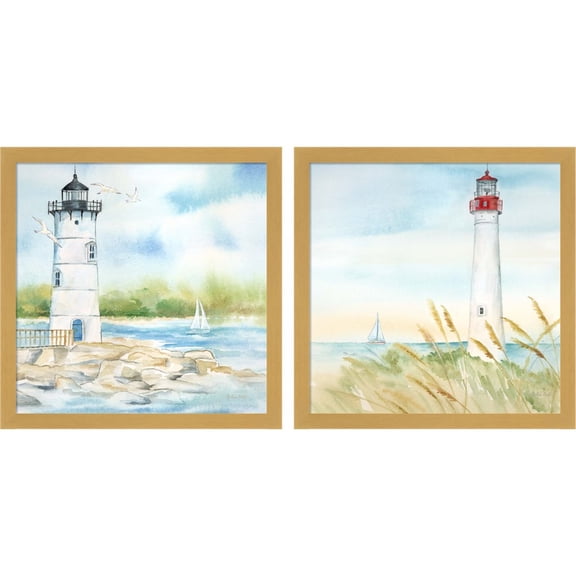 Great Art Now East Coast Lighthouse by Cynthia Coulter, 2 Piece Framed Art Set Each 13"W x 13"H