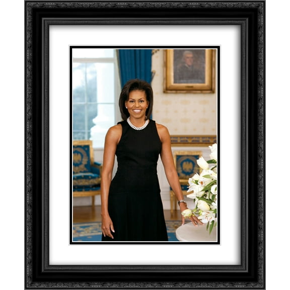 First Lady Michelle Obama official portrait 18x24 Double Matted Black Ornate Framed Art Print