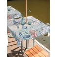 thumbnail image 3 of Square Outdoor Tablecloth With Umbrella Hole And Zipper– Blue Coastal Ocean Waterproof Patio Table Cover for Party, Picnic, Backyard, 60"x60" , Starfish Coral Shell Retro Wood Texture, 3 of 8