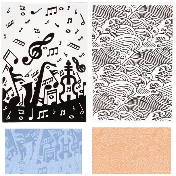2Pcs Embossing Folder Waves Musical Note Plastic Background Embossing Machine Template Vintage Pattern Paper Card Template Stencils for Card Making DIY Scrapbooking Paper Craft Album