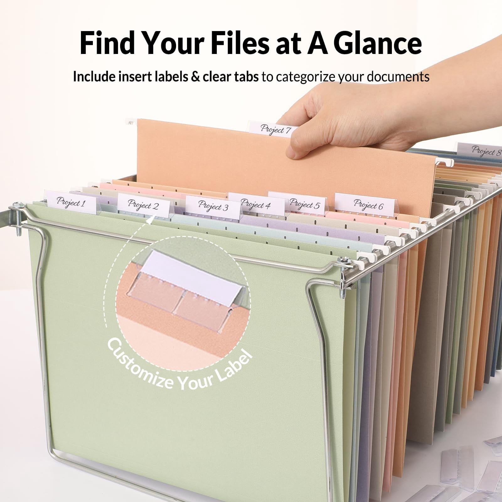 Hanging File Folders  50 Pack Letter Size With 1/5-cut Tabs Stay Organized For Your Home And Office Bulk Documents Paper 10 Pastel Colors