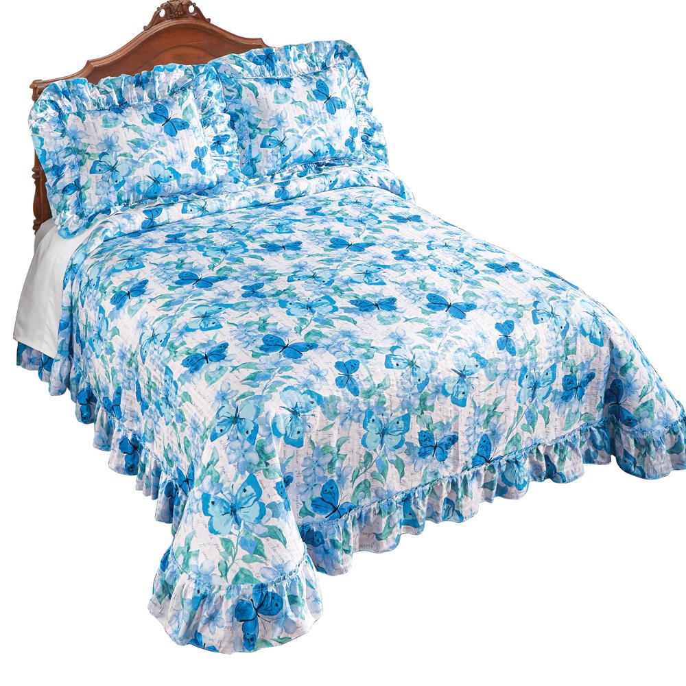Beautiful Blue Butterflies Dance Plisse Bedspread