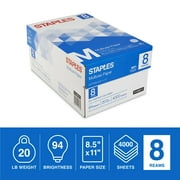 Staples 8.5 x 11 Multipurpose Paper 20 lbs. 94 Brightness 500/RM 8 RM/CT 1149611