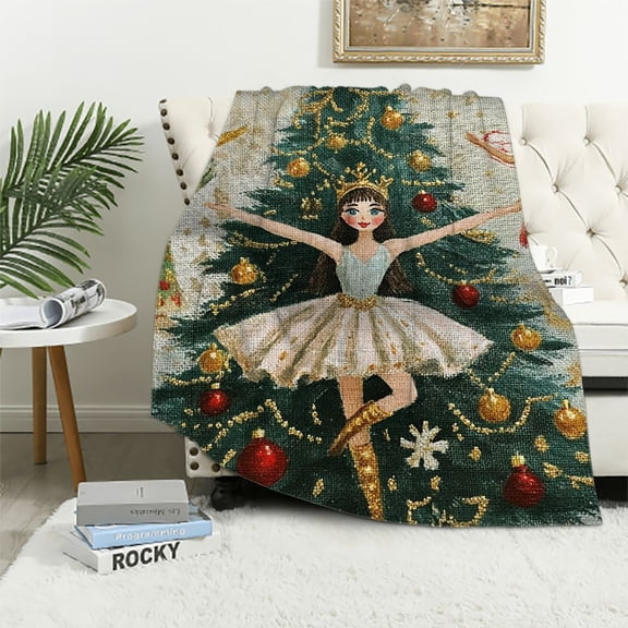 Pratyus Nutcracker Fairy Christmas Tree Flannel Throw Blanket for Couch Sofa Bed, All Seasons Home Decor Blanket 40x50in