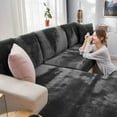 thumbnail image 4 of 2024 Soft Velvet Sofa Seat Cushion Cover - Stretch Non-Slip Sofa Cover Couch Cushion Covers for Sectional Sofa L Shape  Sofa Cushion Slipcover Furniture Protection (Grey  Large Single Sea, 4 of 13