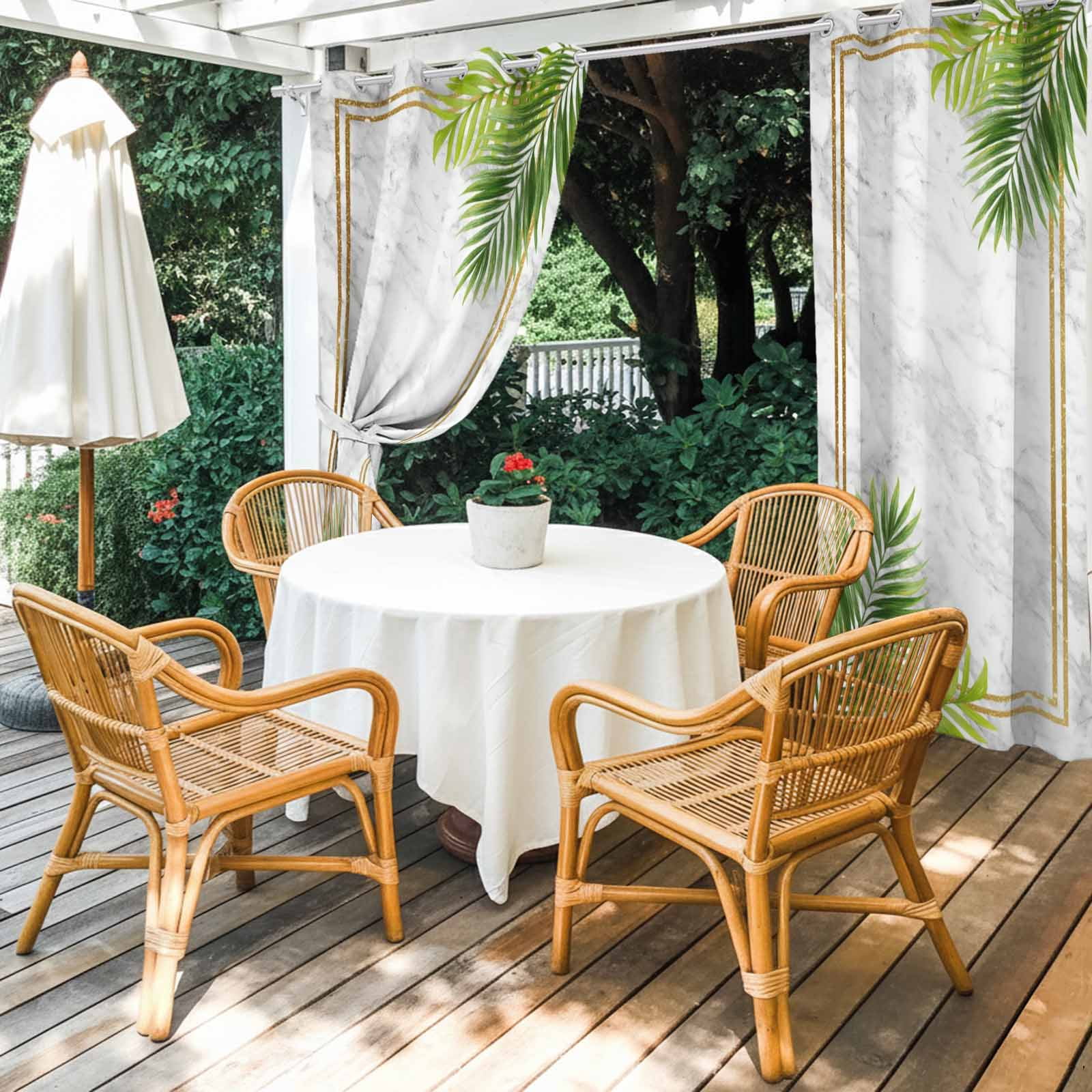 Tropical Palm Leaves Outdoor Curtains for Patio, Nature Coastal Summer Marble Sunshade Privacy Drapes Grommet Waterproof Outside Curtains for Porch/Cabana/Balcony 54"x 108", 1 Panel