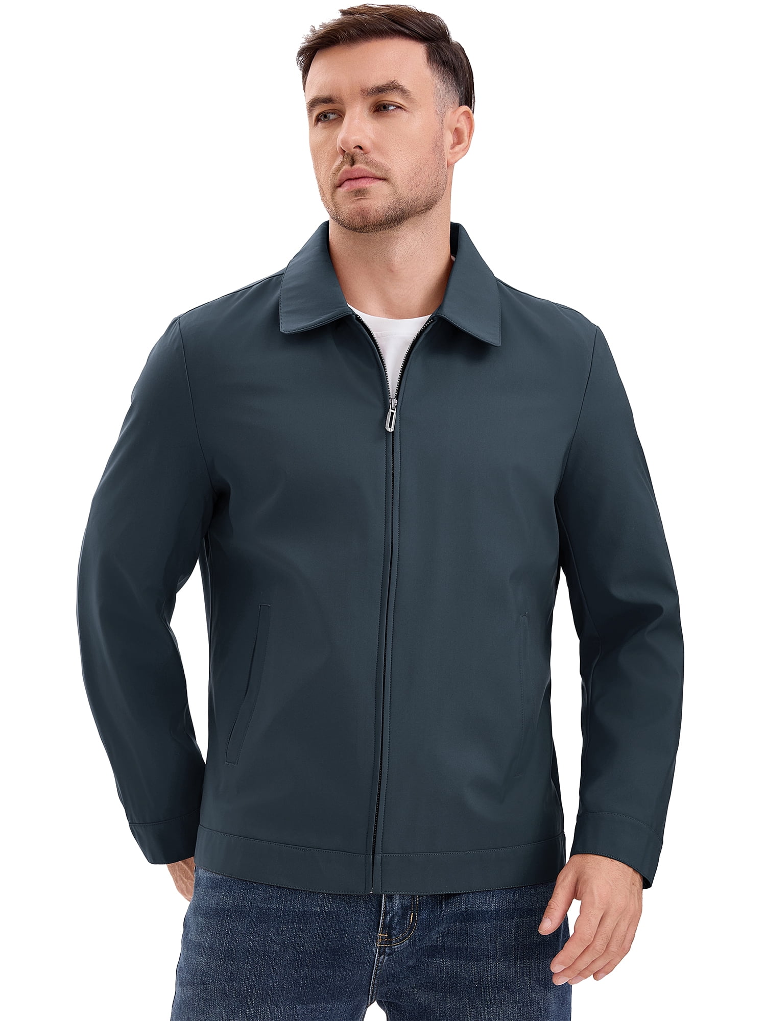 DARING DIVA Men's Long Sleeve Full Zip Up Lapel Solid Lined Jacket XL Dark Blue