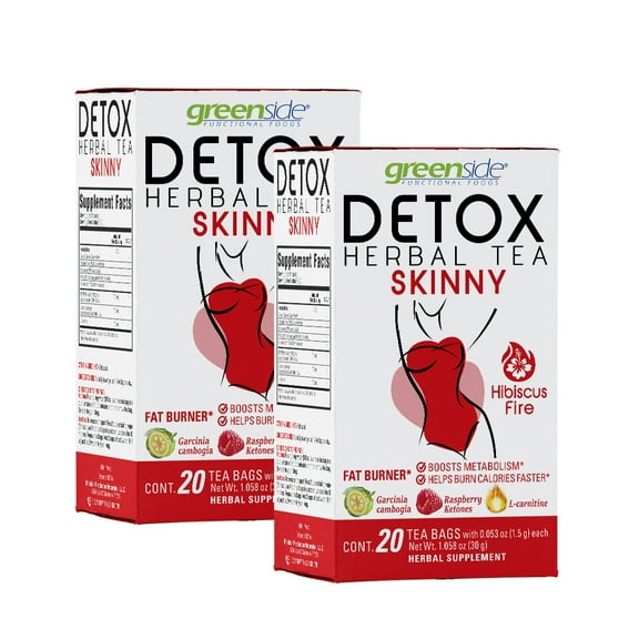 Greenside Detox Skinny Herbal Tea Bags, (2 Pack) Fat Burner - Boost Metabolism - (40 Te Bags)